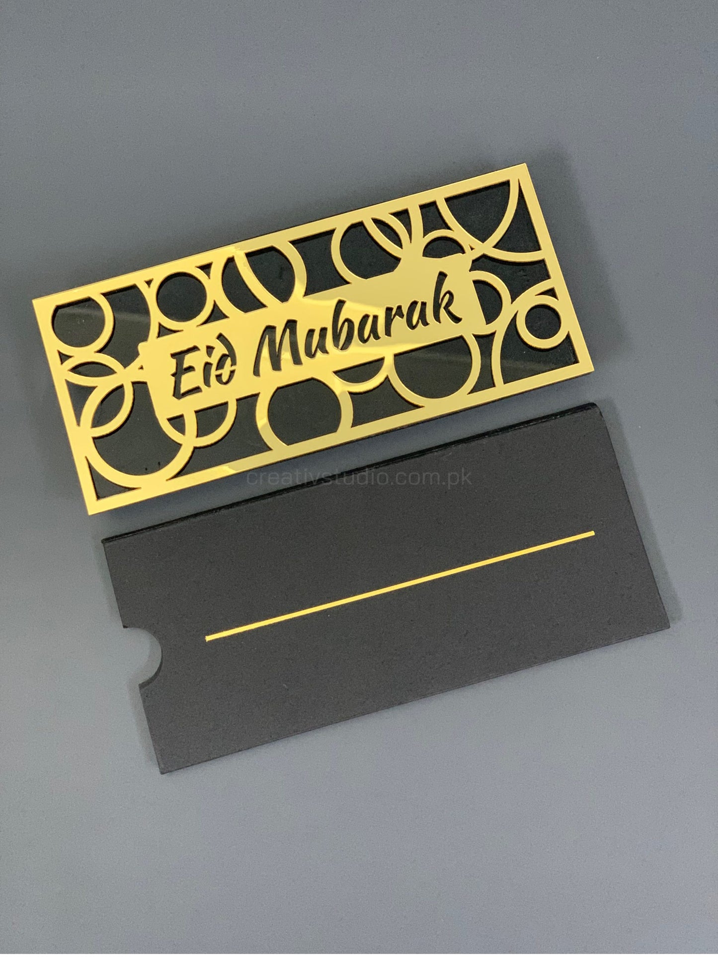 Golden Mirror Acrylic Eidi Envelope With Eid Mubarak